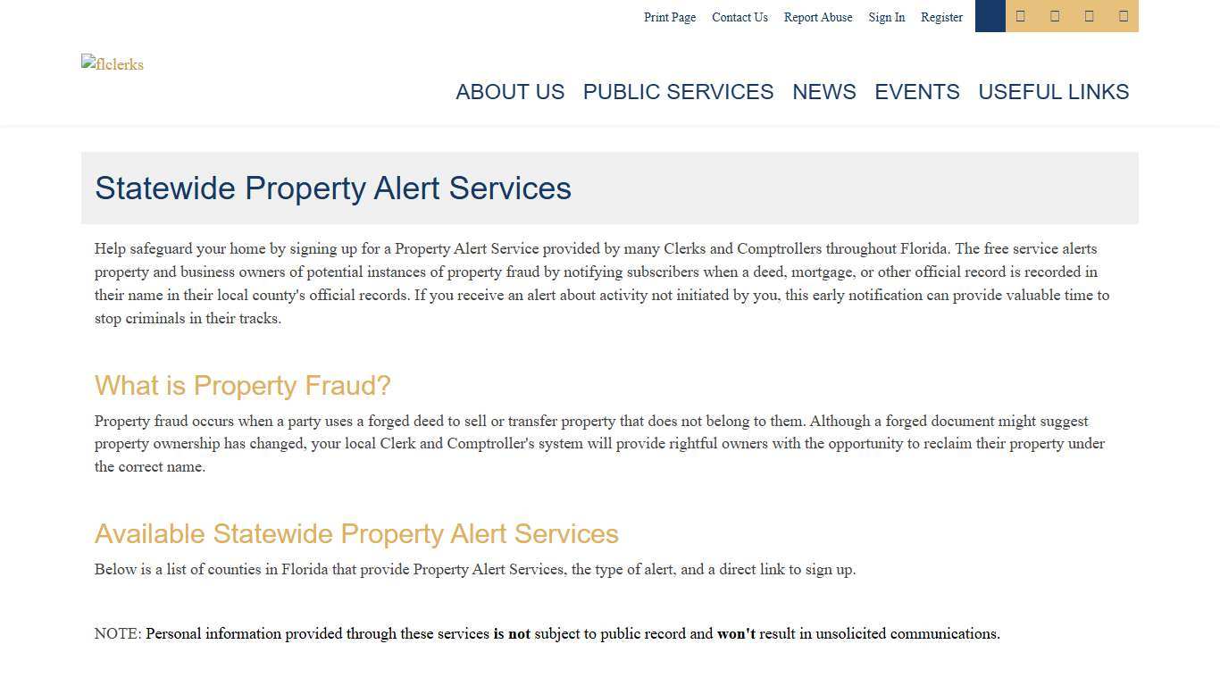 Statewide Property Alert Services - Florida Court Clerks & Comptrollers