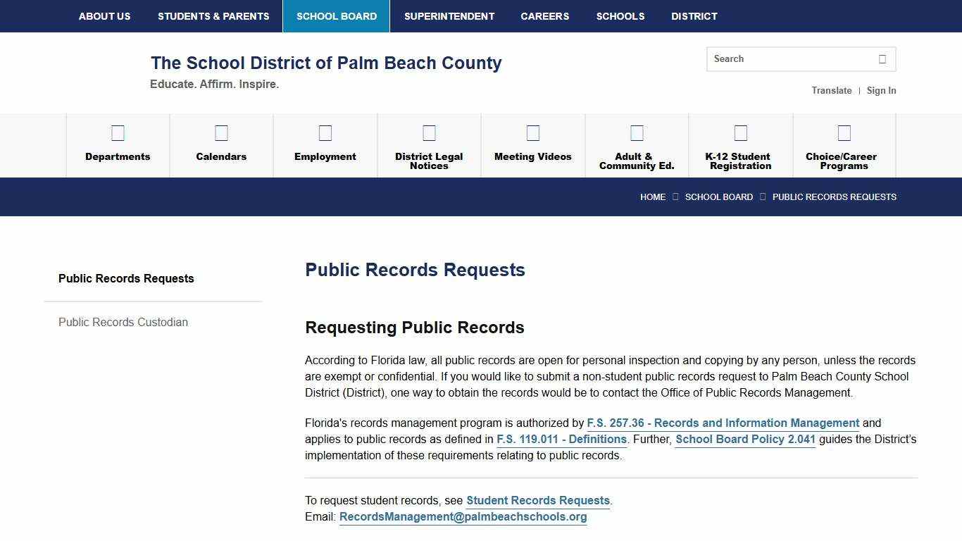 Public Records Requests - Palm Beach County School District